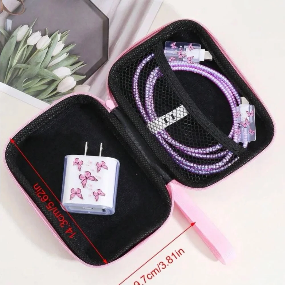 6pcs Butterfly Pattern Anti-breakage Data Cable Protector & Storage Bag Set